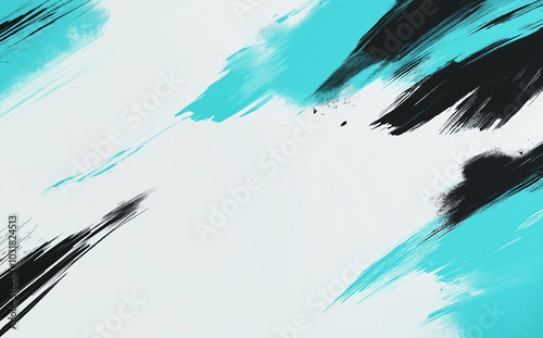 A dynamic abstract blue and green background with brush strokes. AI generation.