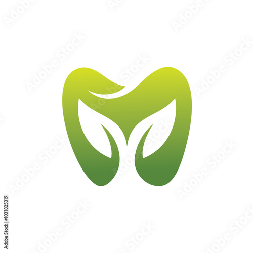 Dental Tooth Teeth with Natural Green Leaves Logo Design Inspiration 
