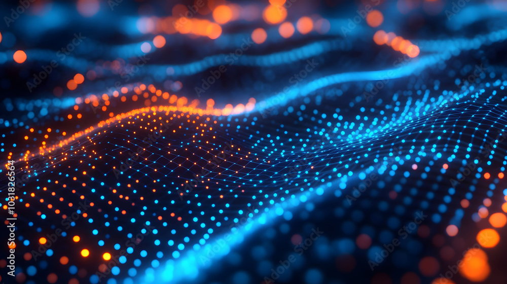 Futuristic Holographic Design, intricate glowing blue and orange lines, minimalist grid style, cool-toned colors, 3D effect, dynamic visual depth Futuristic Holographic Design, intricate glowing blue and orange lines, minimalist grid style, cool-toned colors, 3D effect, dynamic visual depth