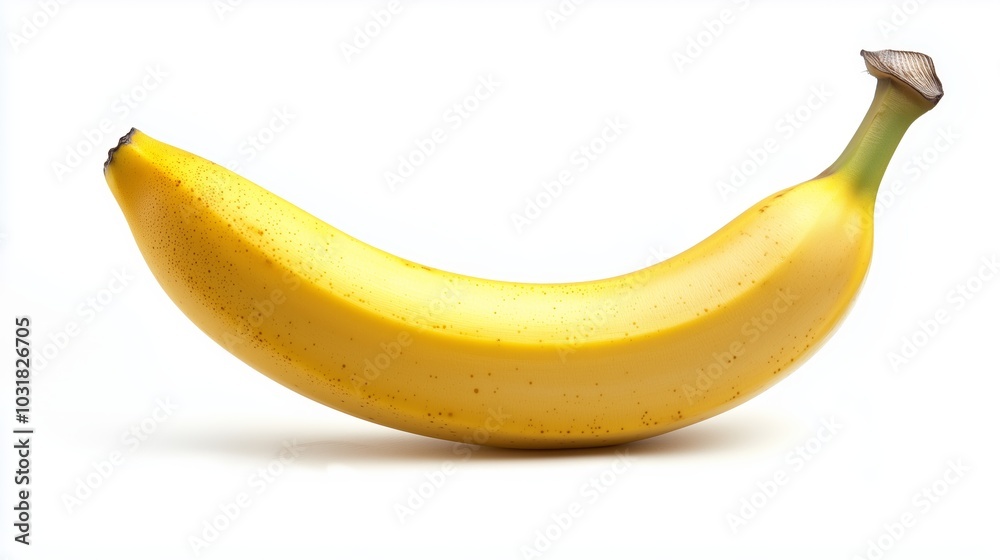 Single Ripe Banana on White Background with Vibrant Yellow Peel