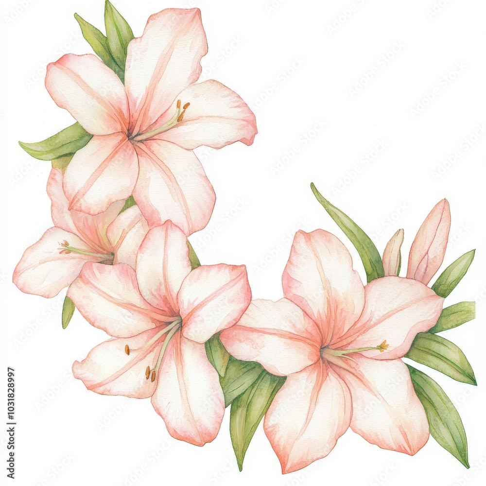 Elegant pink lilies arranged artistically on a white isolated background. Elegant pink lilies arranged artistically on a white isolated background.