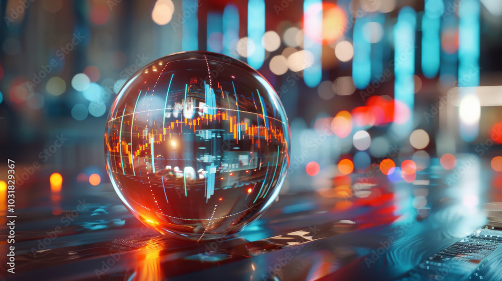 crystal ball displaying market predictions symbolizes future of investment. vibrant colors and reflections create captivating atmosphere, evoking curiosity and intrigue crystal ball displaying market predictions symbolizes future of investment. vibrant colors and reflections create captivating atmosphere, evoking curiosity and intrigue