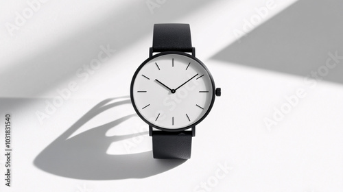 Minimalist black and white wristwatch with clean modern design photo