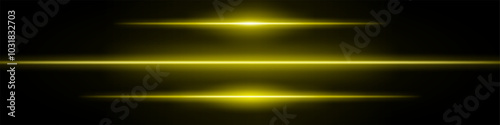 Set golden neon stripes or light flash. Thin line with a white highlight. Laser beams, horizontal beams. Beautiful light reflections. Glowing stripes on a black background.