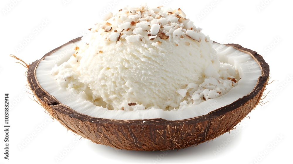 Creamy Coconut Ice Cream Scoop in Coconut Shell Creamy Coconut Ice Cream Scoop in Coconut Shell