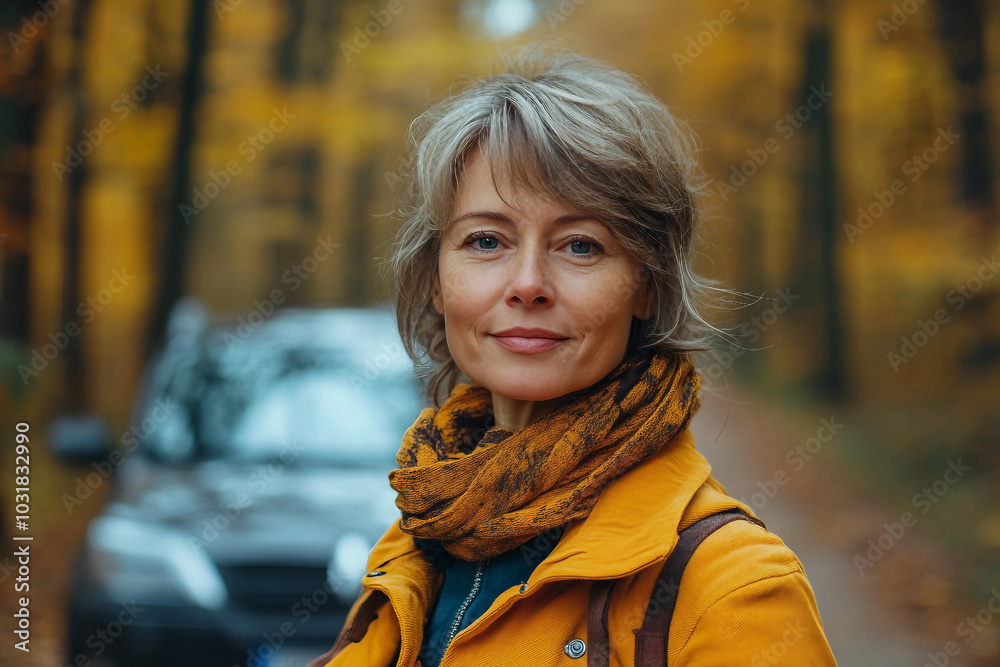 Tourist enjoying the beautiful fall colors of the leaves in a peaceful forest generative AI picture Tourist enjoying the beautiful fall colors of the leaves in a peaceful forest generative AI picture