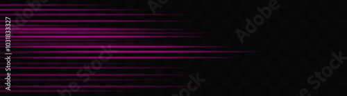 Abstract purple laser beam. Lighting effect. Directional spotlight. Light streaks fading into darkness on a black background, creating a dynamic and abstract effect.