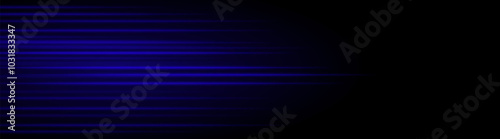 Abstract blue laser beam. Lighting effect. Directional spotlight. Light streaks fading into darkness on a black background, creating a dynamic and abstract effect.