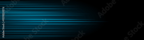 Abstract blue laser beam. Lighting effect. Directional spotlight. Light streaks fading into darkness on a black background, creating a dynamic and abstract effect.