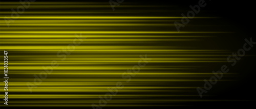 Abstract golden laser beam. Lighting effect. Directional spotlight. Light streaks fading into darkness on a black background, creating a dynamic and abstract effect.