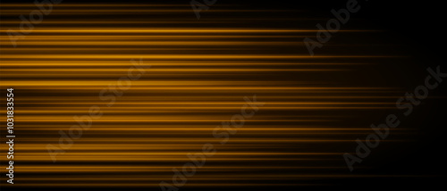 Abstract golden laser beam. Lighting effect. Directional spotlight. Light streaks fading into darkness on a black background, creating a dynamic and abstract effect.