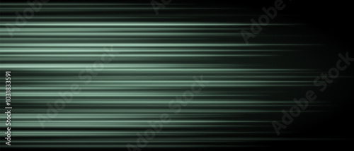 Abstract green laser beam. Lighting effect. Directional spotlight. Light streaks fading into darkness on a black background, creating a dynamic and abstract effect.