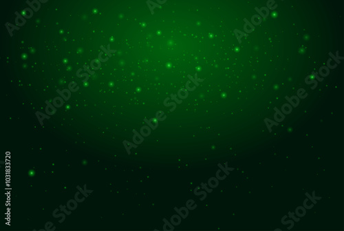 Glowing green particles scattered across a dark background, creating a cosmic and abstract effect. Cosmic dust, starry sky, neon light