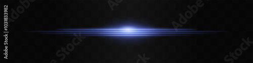 Moving fast Horizontal glowing blue light beam on a black background, Highlight effect. Abstract laser reflection. Light effect. Directional light effect. Lens flare. Horizontal rays glowing