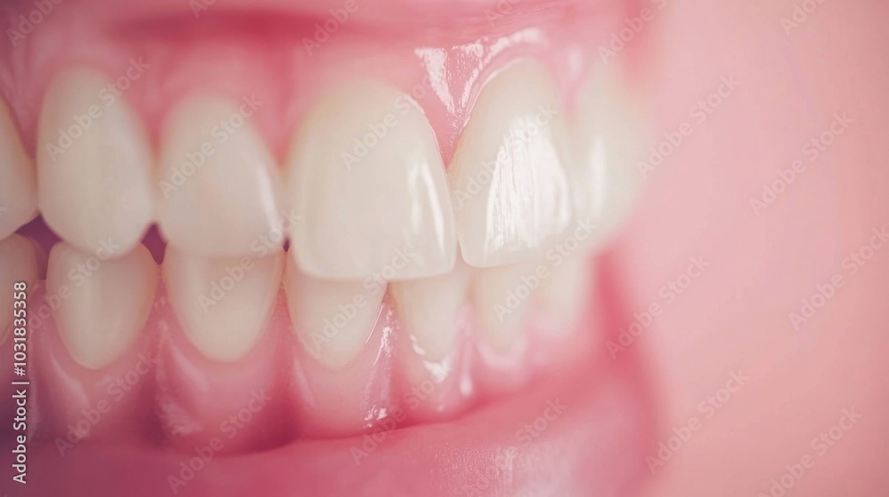Fototapeta premium A detailed look at well-maintained teeth and healthy gums showcasing the importance of oral hygiene routines