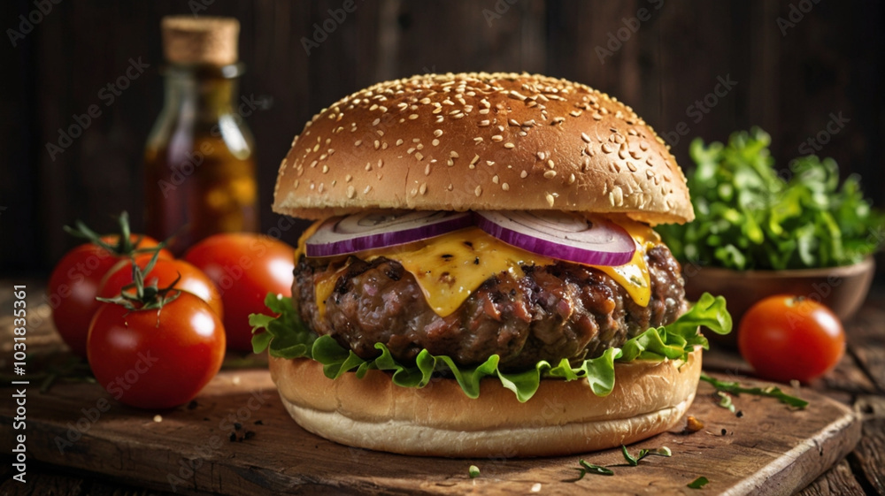 hamburger on a wooden background hamburger on a wooden background