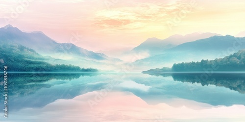 Serene mountain lake reflecting a picturesque sunset sky.