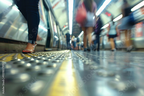 Wallpaper Mural Futuristic modern public transport station with crowd of people, Generative AI image Torontodigital.ca