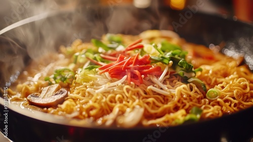 Steaming Hot Noodles in a Wok