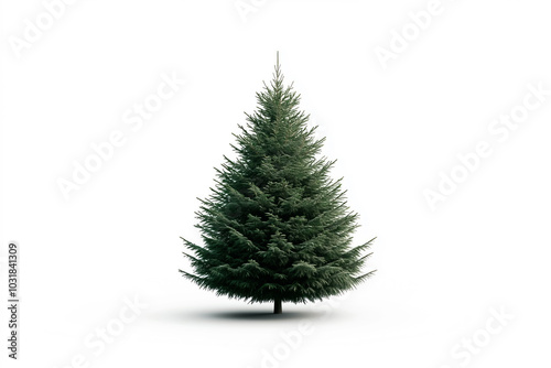 A full green pine tree displayed prominently isolated on white background, Christmas holiday concept