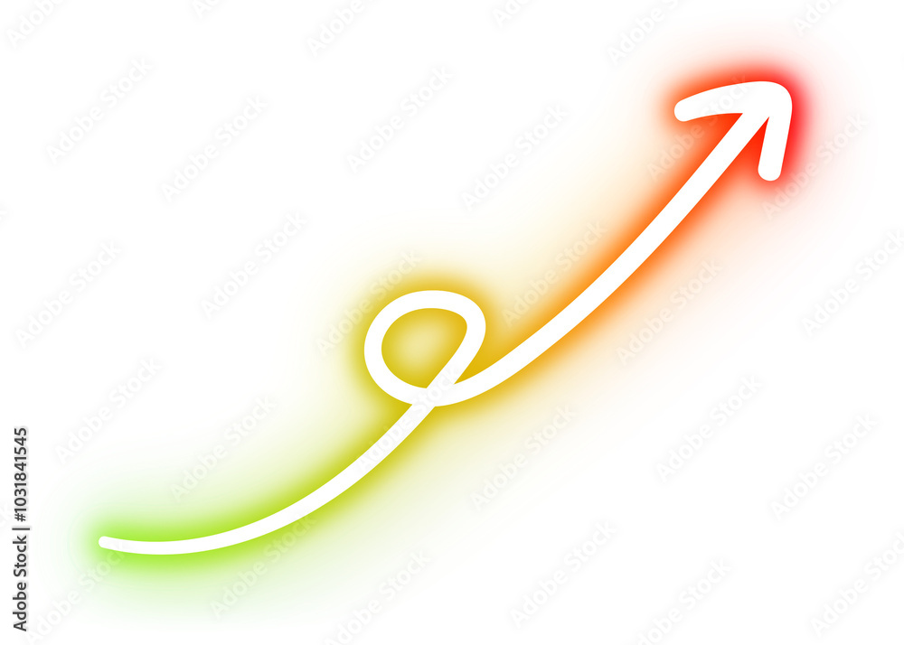 Neon green and red swirl arrow sign design element Neon green and red swirl arrow sign design element