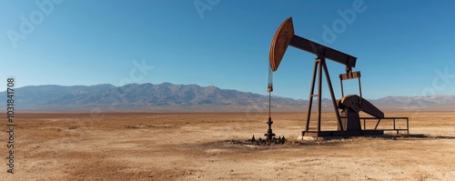A barren landscape with an abandoned oil field, symbolizing the long-term environmental scars left by global oil extraction