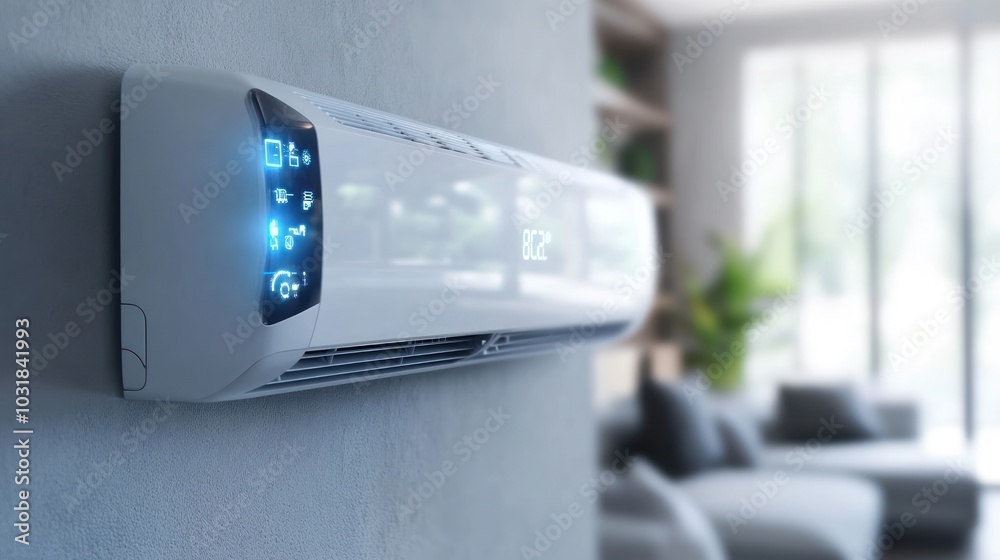 Modern Air Conditioner Unit Installed on a Wall Modern Air Conditioner Unit Installed on a Wall