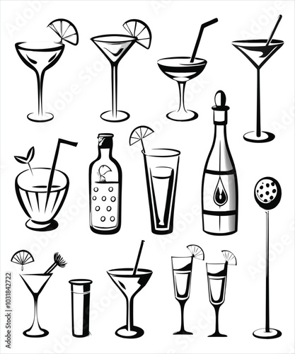 set of cocktails. Margarita Martini Cosmopolitan Espresso Martini Set of popular alcoholic cocktails
