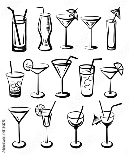 set of cocktails. Martini Glass With Lime SVG Bundle, Glass Svg, Lime Svg, Party Glass, Juice Glass