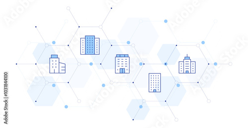 Building Banner Vector Illustration with Icon Style in Between. Line Duotone icon. Containing building, polling place, headquarter