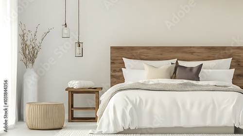 Elegant and Cozy Modern Bedroom Interior Design with Stylish Decor, mockup, poster and Background