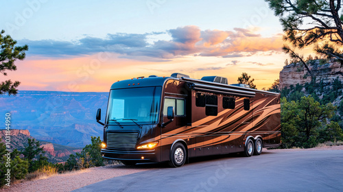 Luxury RV at Sunset in National Park