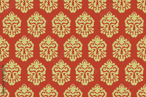 Ikat floral seamless pattern on background,damask seamless pattern,vector illustration,Ikat ethnic oriental embroidery,Aztec style,baroque.design for texture,fab,clothing,decoration,fashion.