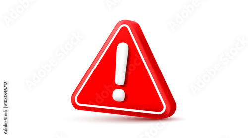 Warning caution sign, problem message mark, danger icon 3d. Vector 