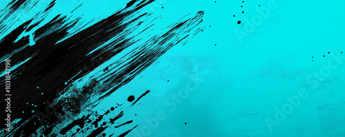 A dynamic abstract blue and green background with brush strokes. AI generation.
