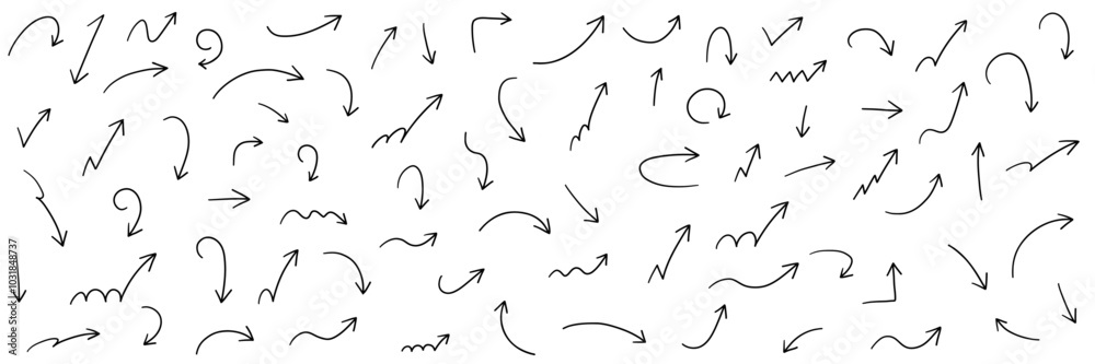 手書きの矢印アイコンのベクターイラストセット。方向、手描き、シンプル、やじるし 手書きの矢印アイコンのベクターイラストセット。方向、手描き、シンプル、やじるし
