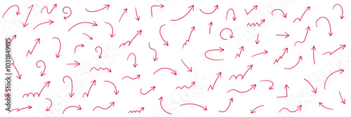 手書きの矢印アイコンのベクターイラストセット。方向、手描き、シンプル、やじるし	