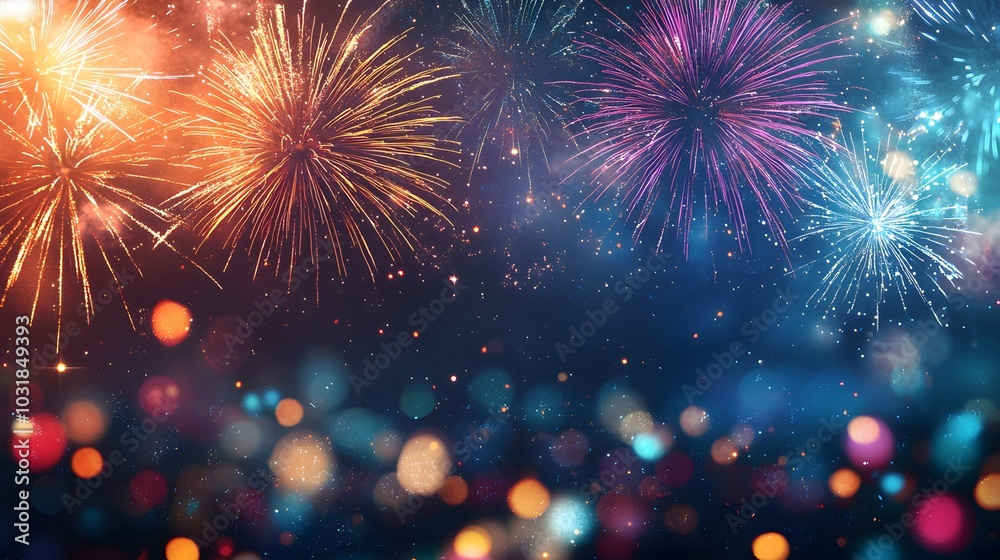 Fireworks Display with Bokeh Lights. Fireworks Display with Bokeh Lights.