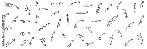 手書きの矢印アイコンのベクターイラストセット。方向、手描き、シンプル、やじるし	