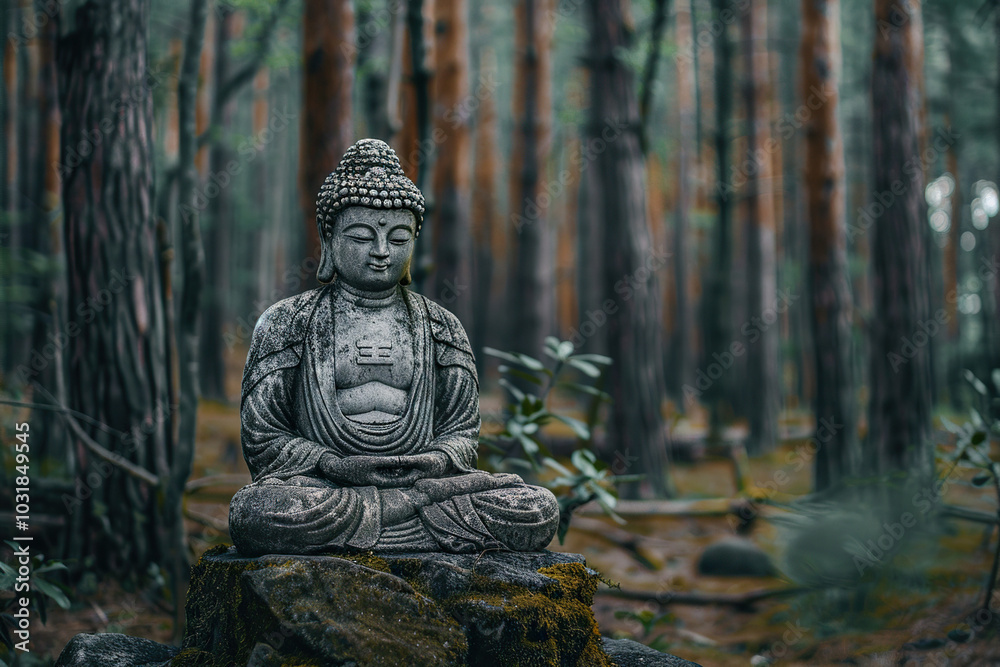 Beautiful greeting card with ancient statue great Buddha to bright holiday composition