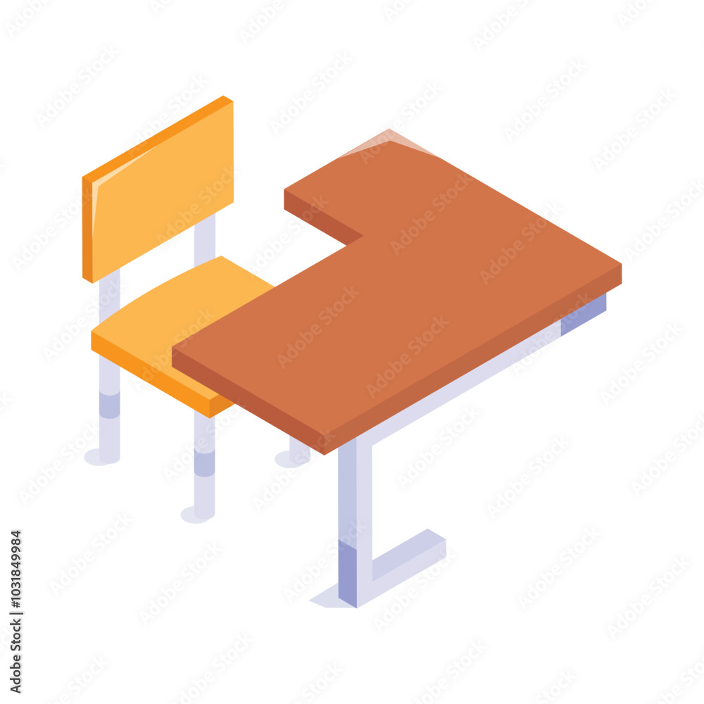 Classroom furniture, desk with chair, school furniture isometric vector Classroom furniture, desk with chair, school furniture isometric vector
