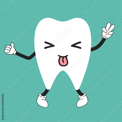 Healthy white tooth character is dancing