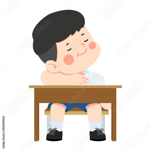 Kid boy students sitting at the table Lying on a chair