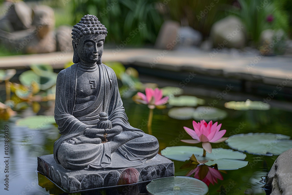 Greeting card with ancient statue great Buddha on holiday composition Greeting card with ancient statue great Buddha on holiday composition