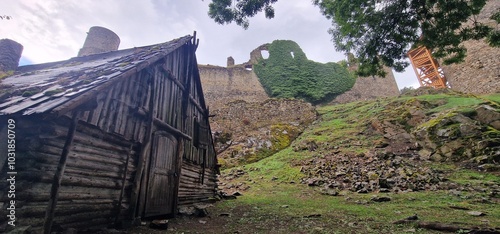 storm and rain comming at ruins of helfenburk castle bavorov photo