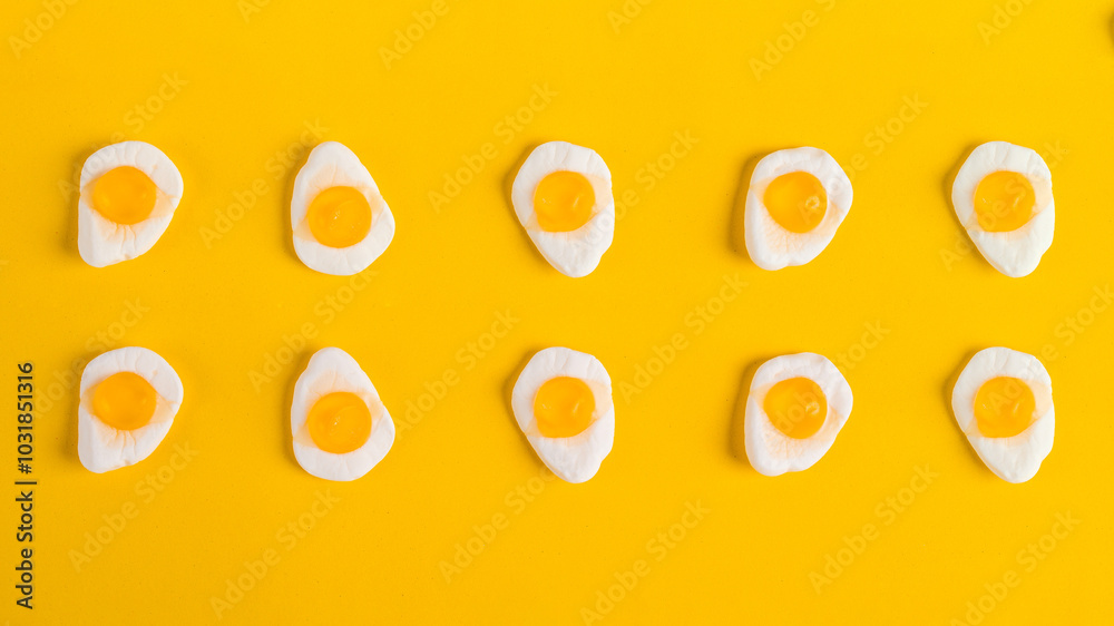 Egg jelly candy isolated on the yellow background Egg jelly candy isolated on the yellow background