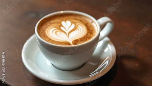 Close up white coffee cup with heart shape. Generative AI