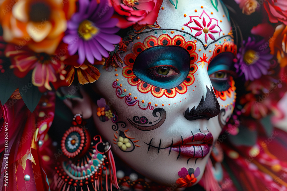 Beautiful greeting card with bright holiday composition for happy to joy celebrate dia de muertos Beautiful greeting card with bright holiday composition for happy to joy celebrate dia de muertos