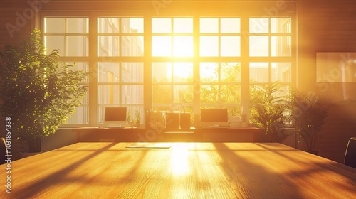 Warm Sunset Lighting in Modern Office Setting