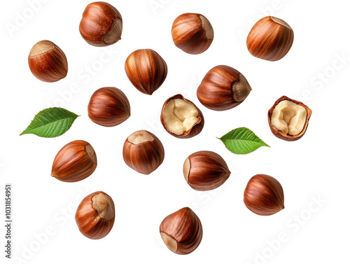 Wallpaper Mural Hazelnuts arranged with green leaves on a transparent background. Torontodigital.ca